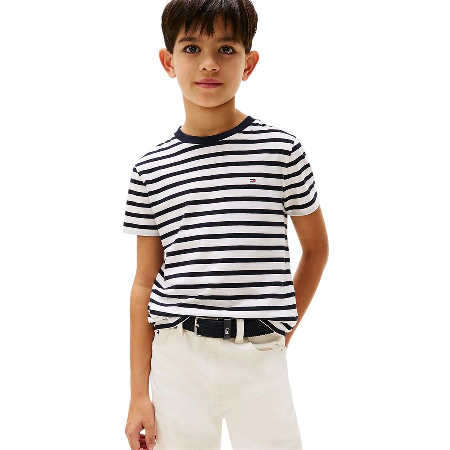 T-shirt manica corta con scollatura a contrasto da bambino Tommy Hilfiger | THKB0KB068790A4X